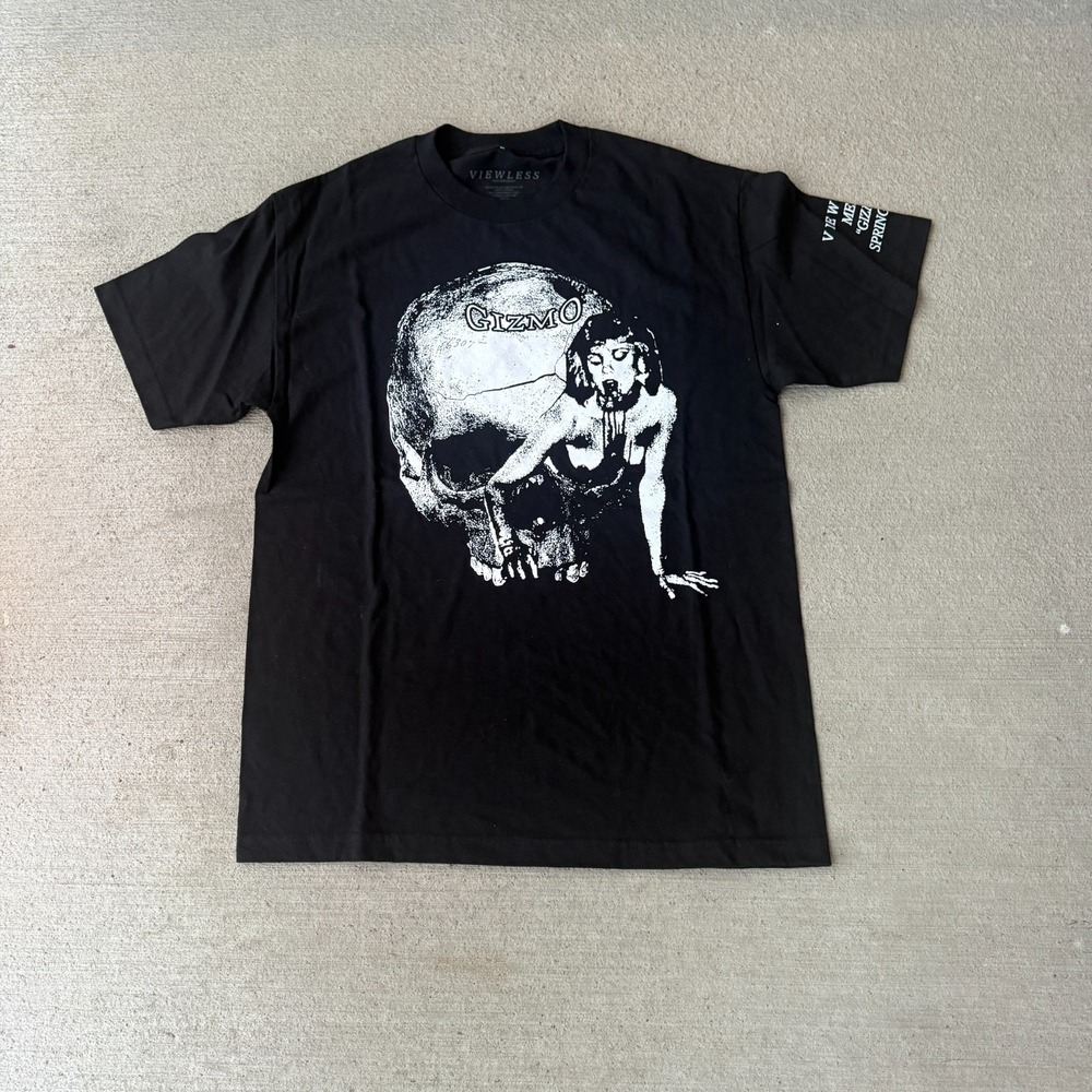 Viewless Unisex T-Shirt Black Skull & Woman Print Cotton Crew Neck Size L